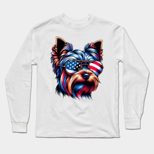 Yorkshire Terrier Patriotic American Flag 4th of July Dog Lover Long Sleeve T-Shirt